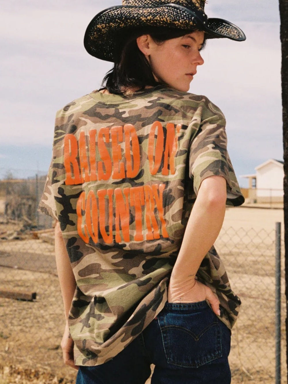 🧡 Daydreamer "Raised On Country" Camo Tee - Orange Lettering